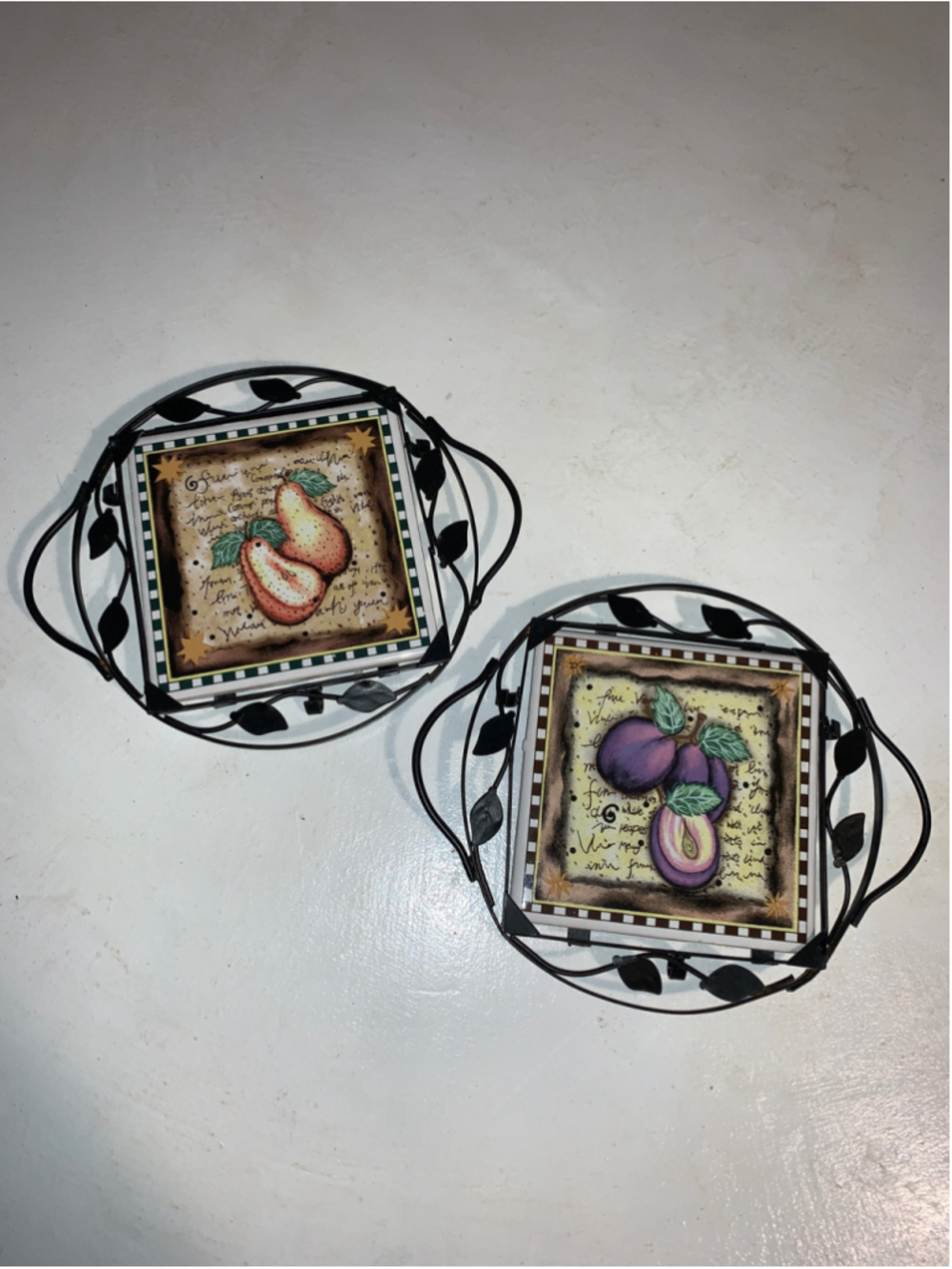 Unbranded Decorative Fruit Tile Trivet Set, One Size, Black and Beige